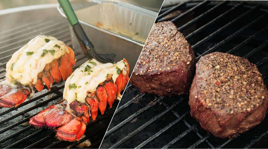 Cilantro-Jalapeno Lobster Tails & Filet Mignon on a Big Green Egg