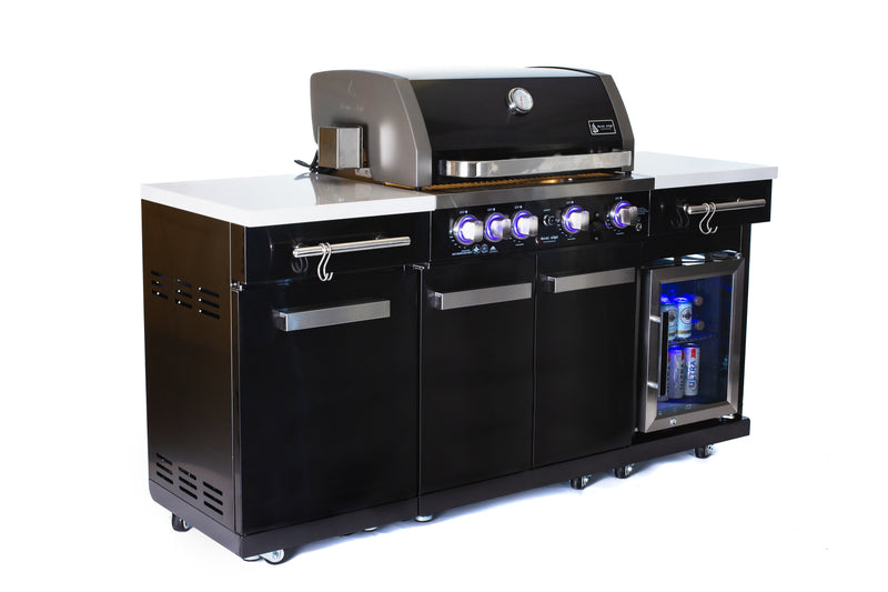 Load image into Gallery viewer, Mont Alpi 957 Island with compact refrigerator in black stainless steel
