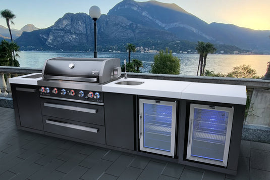 Mont Alpi 805 Black Stainless Steel Island with a Beverage Center and Fridge Cabinet