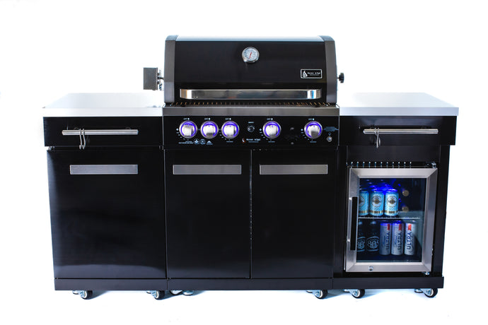 Mont Alpi 957 Island with compact refrigerator in black stainless steel