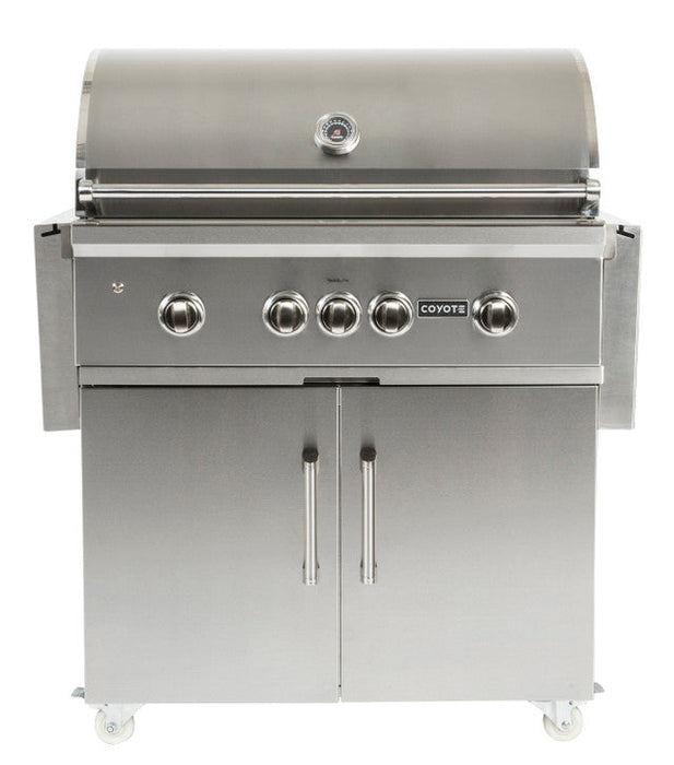 Load image into Gallery viewer, Coyote S-Series 36&quot; Grill Package - Includes Grill w/ Cart, Charcoal Tray, Smoker Box, and Rotisserie Kit - C2SL36+C1S36CT+CCHTRAY12+CSBX
