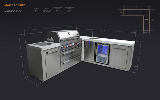 Mont Alpi 805 Island with a 90 Degree Corner and Beverage Center