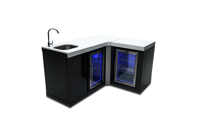 Load image into Gallery viewer, Mont Alpi Black Stainless Steel Beverage Center with 90 Degree Corner and fridge Cabinet
