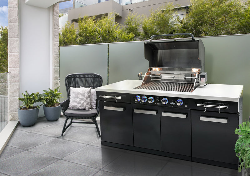 Load image into Gallery viewer, Mont Alpi 957 Island with compact refrigerator in black stainless steel
